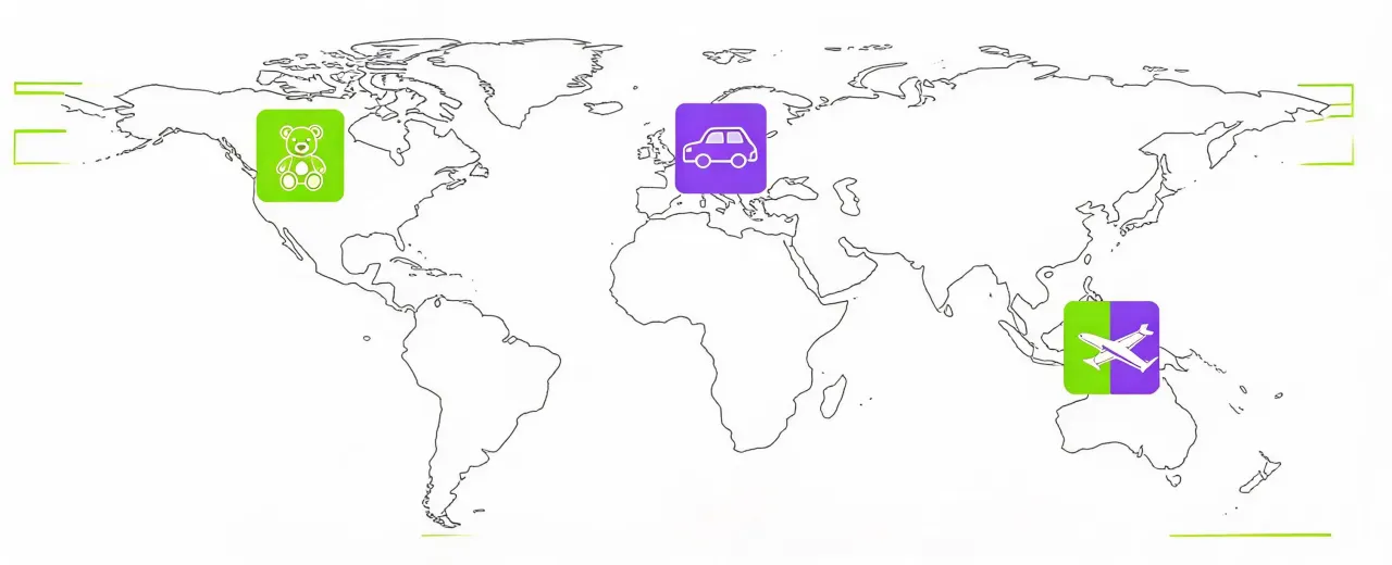 Illustrated global Mega Bloks support map